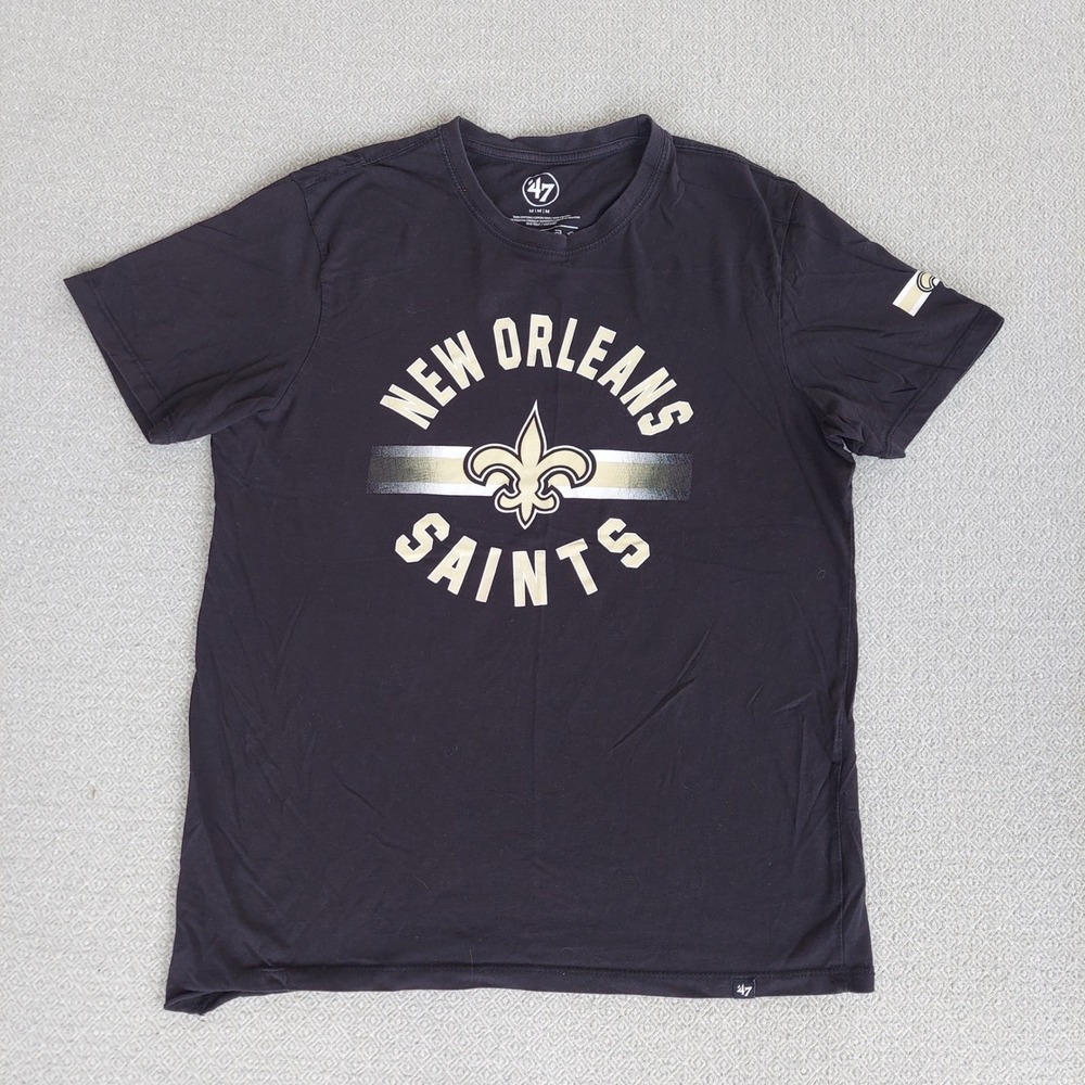 47 Brand T Shirt Mens M Black New Orleans Saints Graphic Tee NFL Cotton SS